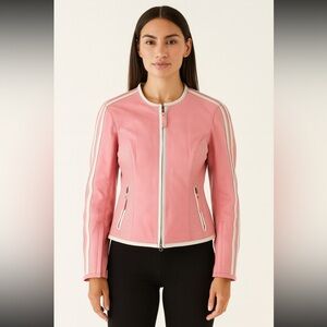 First Gear Women’s Motorcycle Riding Jacket Baby Pink White Pinstriped Mob Wife